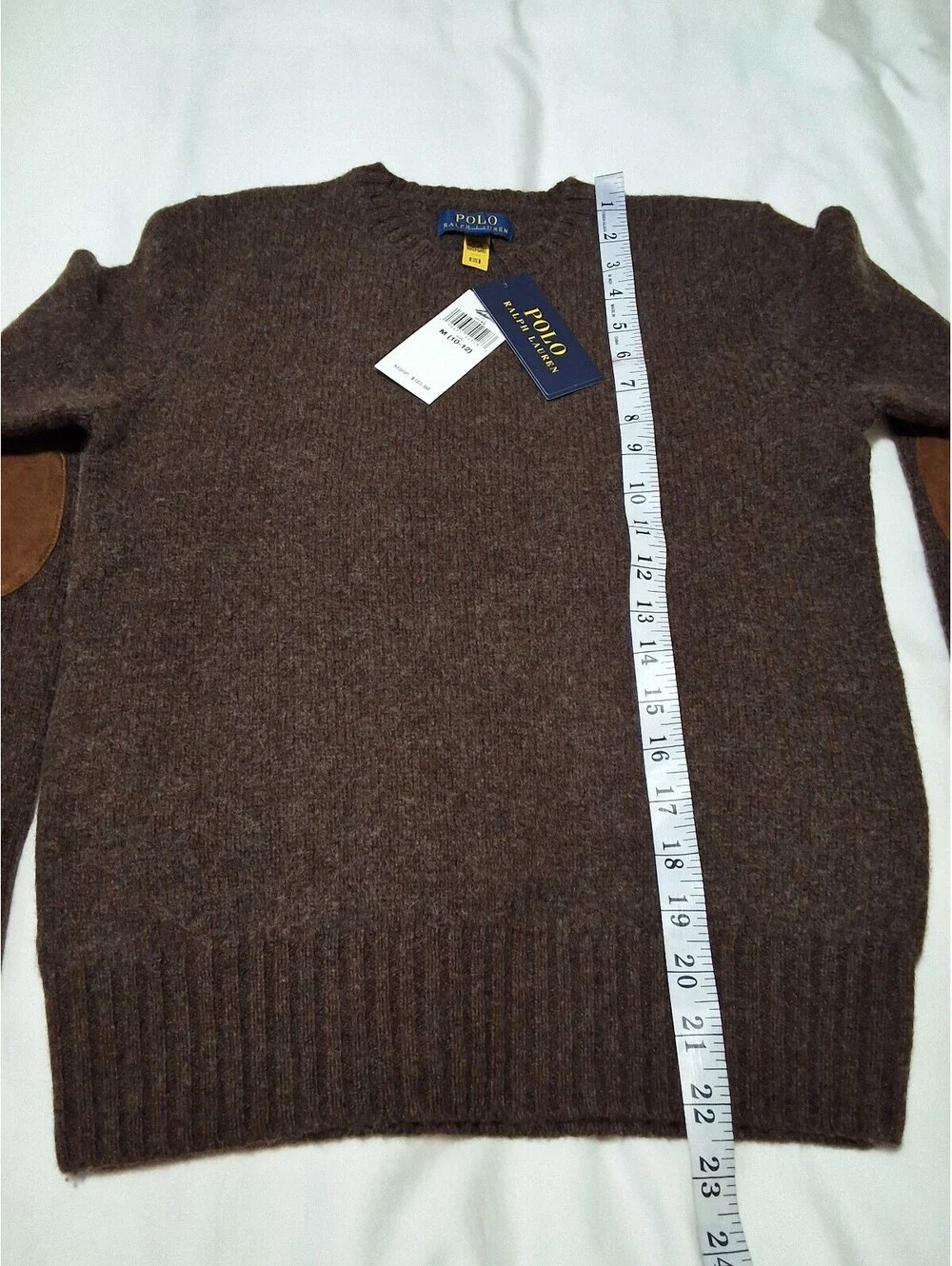 Polo Ralph Lauren Boy's Brown Wool Crewneck Sweater with Elbow Patches Size M